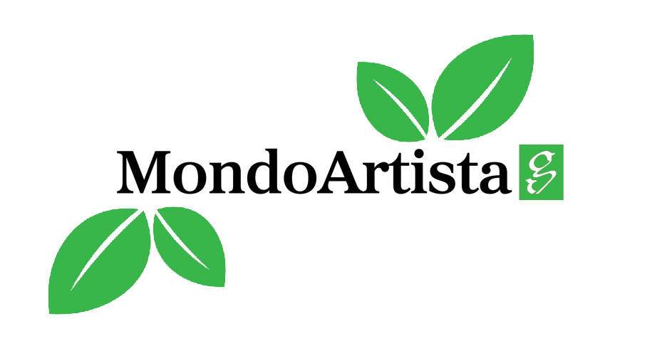 Immagine che mostra il logo Mondo Artista con decorazione botanica